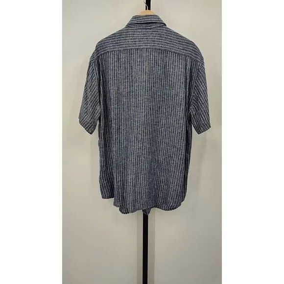 Quince Mens European Linen Short Sleeve Shirt Chambray Stripe Sleeved Top XXL - Picture 2 of 2